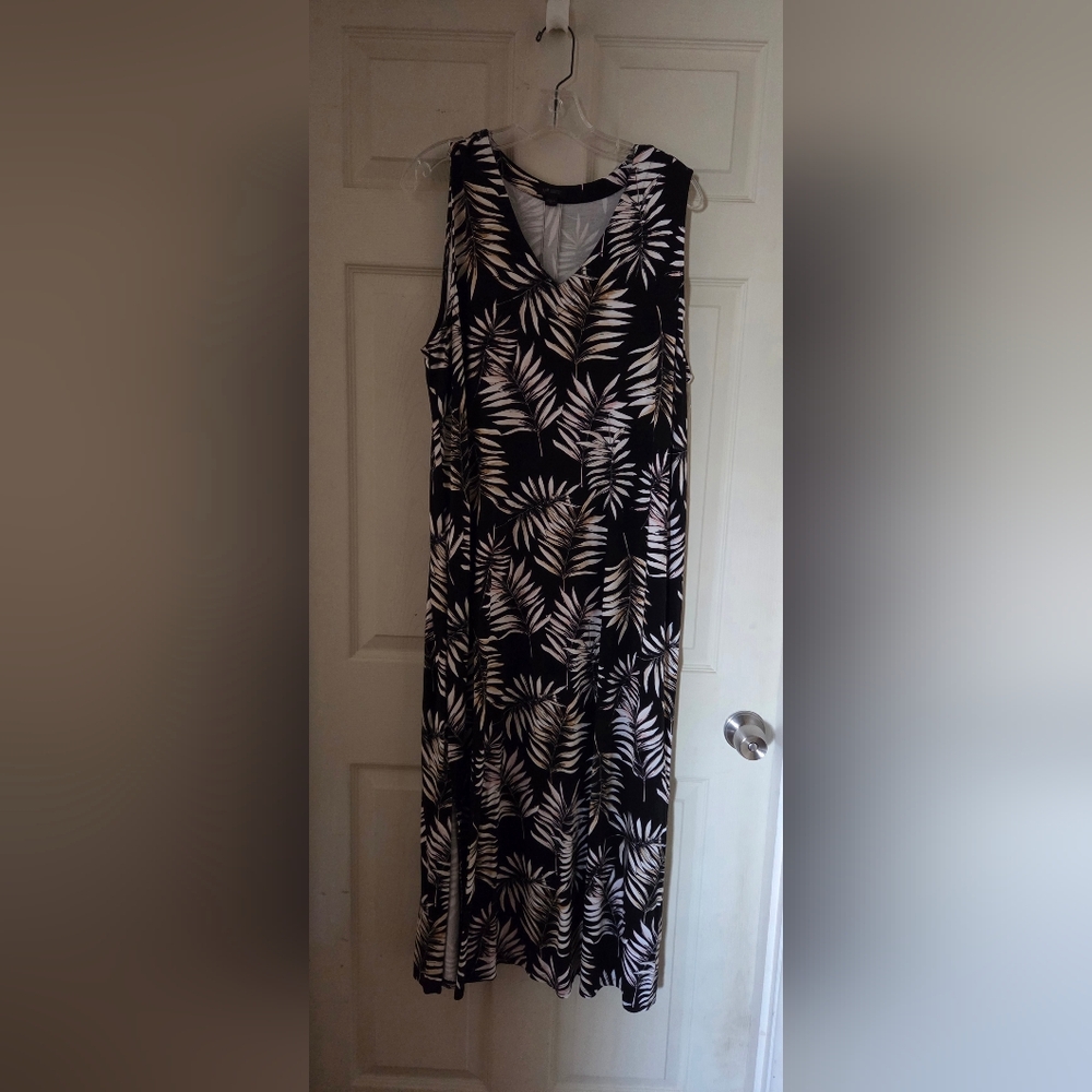 J.Jill Black and White Leaf Print Sleeveless Dress XL